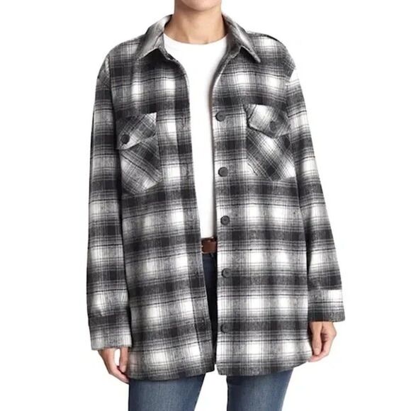 🌹THREAD & SUPPLY🌹 Plaid Button Front Black & White Coat Jacket - [Small] - Picture 1 of 12